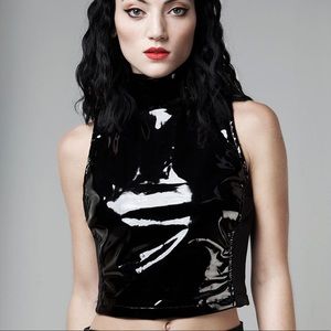 Shoulder Studded Vinyl Semi-Crop Sleeveless Top 6